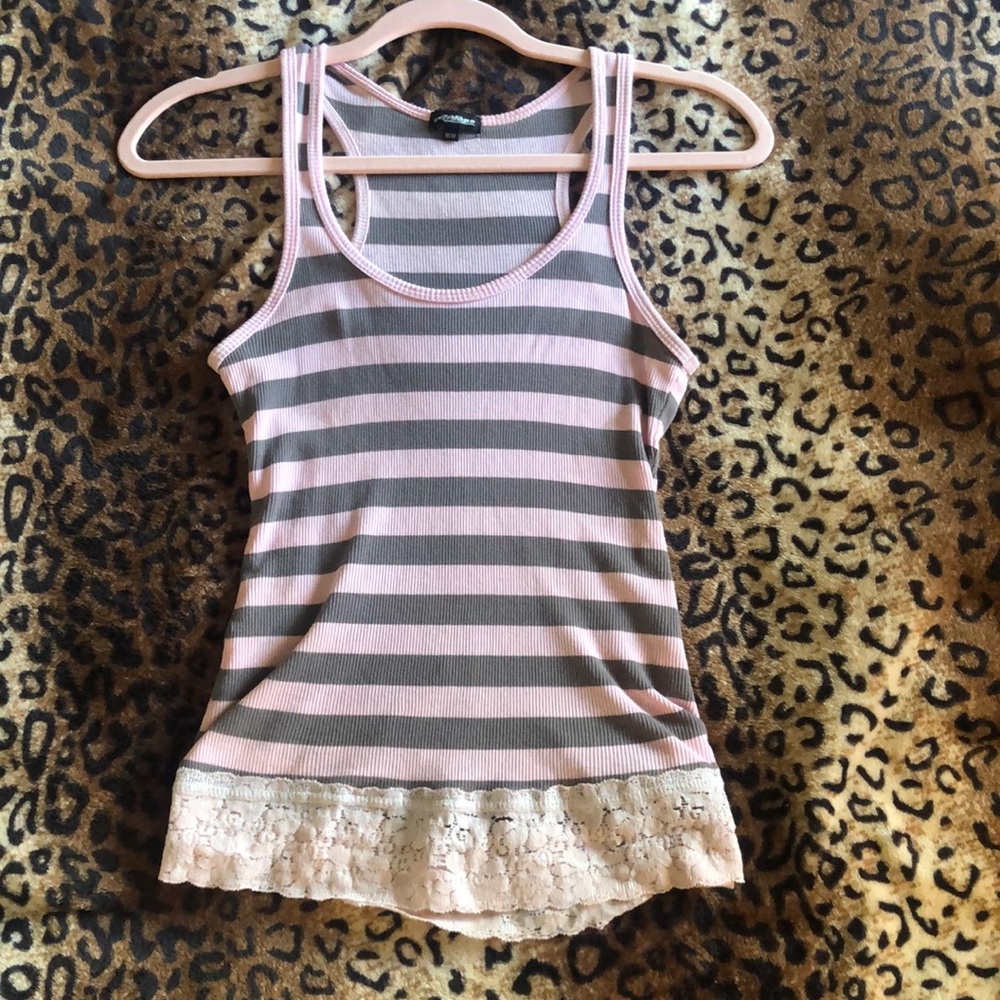 2000’s ardene y2k striped tank top with lace trim